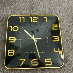 Like New!  Square Black and Gold Wall Clock